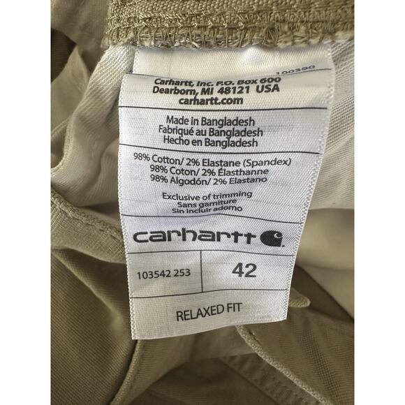 NWT Carhartt Rugged Flex Relaxed Canvas Cargo Work Short Khaki 103542-253 42 - Picture 7 of 13